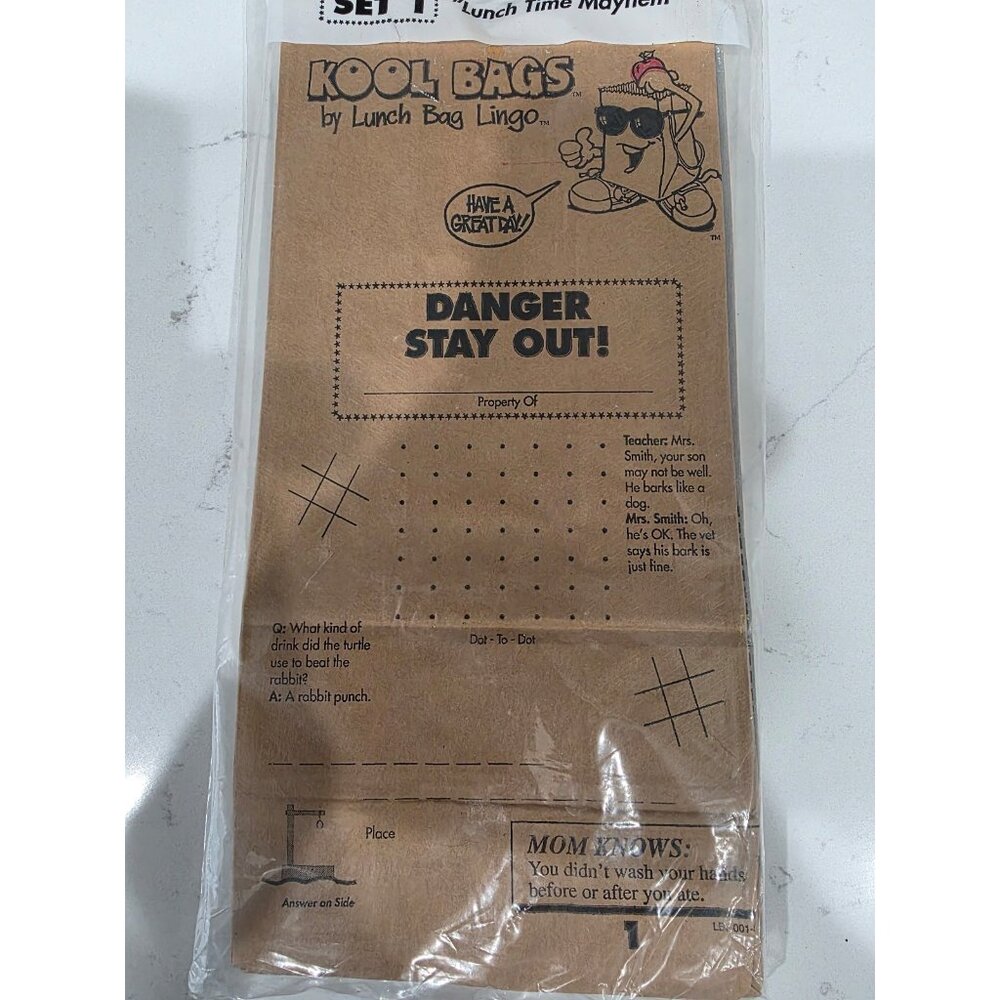 Vintage NOS Sealed Kool Bags Set 1 Lunch Bag Lingo Funny Paper Bags Lunch Sacs - Picture 4 of 4
